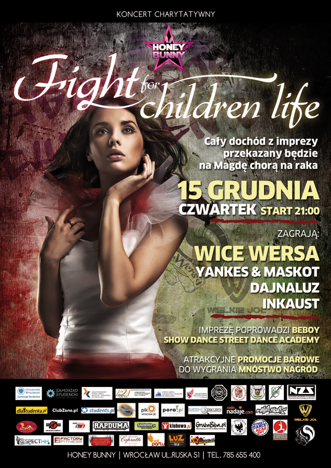 Plakat reklamujący koncert charytatywny "Fight for children life"